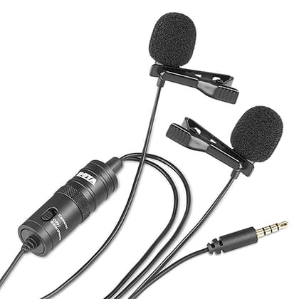 Boya BY-M1DM Dual Lavalier Universal Auxiliary Microphone 13 Ft Long Cable For Cameras & SmartPhones