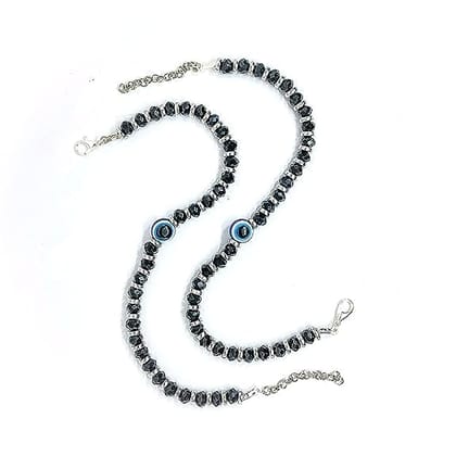 SHOPPER'S DELIGHT Men's And Women's Beads Bracelet with Evil Eye Stone/Buddha/Lava Stone Beautiful Stainless Steel Glass with Blue Sapphire Evil Eye Combo (Black)