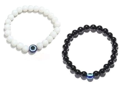 SHOPPER'S DELIGHT STYLISH TRENDY EVIL EYE MEN BRACELET[PACK OF 2]BLACK AND WHITE