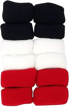 SHOPPER'S DELIGHT Black, Red, White Cotton Wool Large Thick Rubber Bands/Ponytail Holders for Women - Pack of 12