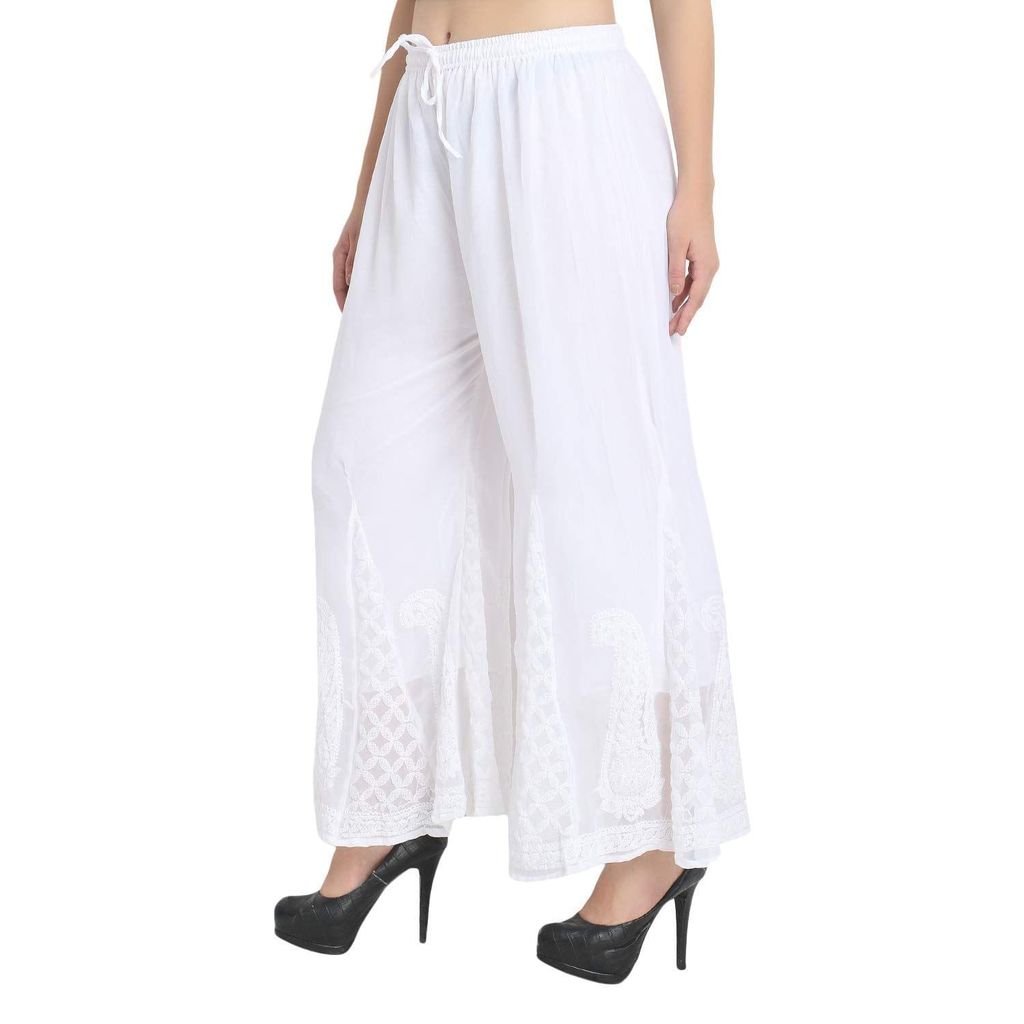 Boldwink Jara Collection Women's Lucknow Chicken Art Work Embroidered Georgette Chikan Pant Loose