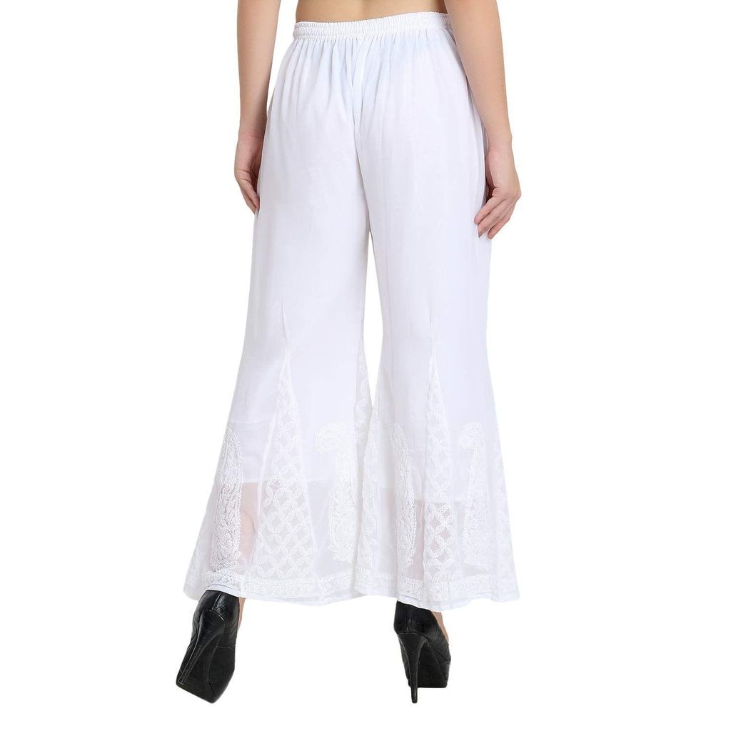 Boldwink Jara Collection Women's Lucknow Chicken Art Work Embroidered Georgette Chikan Pant Loose