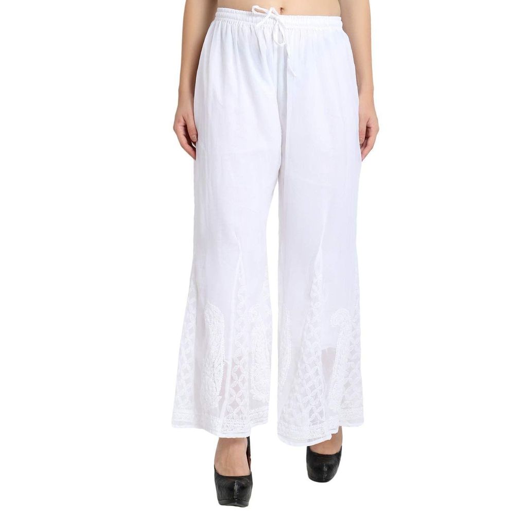 Boldwink Jara Collection Women's Lucknow Chicken Art Work Embroidered Georgette Chikan Pant Loose