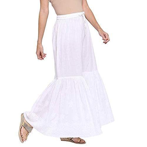 Boldwink Jara Collection Women's Lucknow Chicken Art Work Embroidred Cotton Chikan Sharara (Plazo, White) (White Gharara, Cotton) Loose