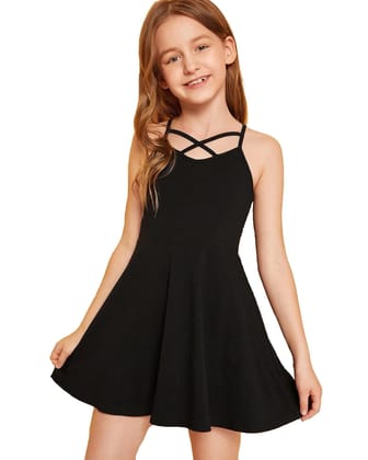 ADDYVERO Kids Sleeveless Round Neck Fit & Flare Dress