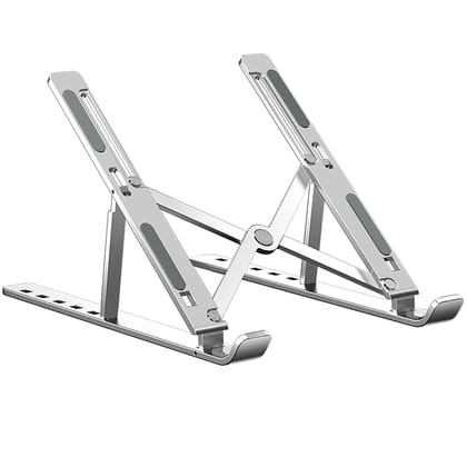 PunnkFunnk Adjustable Aluminum Foldable Portable Stand Compatible with MacBook Air Pro, HP, Lenovo, Dell, More 10-15.6� Laptops and Tablets (Silver)