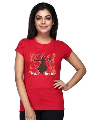 Offbeat Women's Round Neck T-Shirt - Multi Tasking (Red)