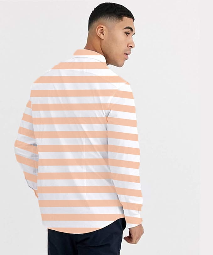 Mens Peach Striped Regular Fit Cotton Full Sleeves Shirt