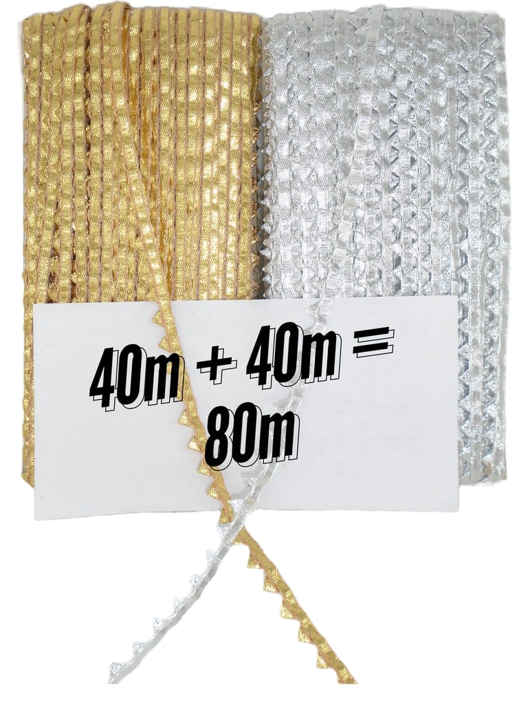 80M Samosa Gota Patti Lace|Triangle Gota Lace|Anmol Gota Patti Lace Border Material For Dupatta,Bridal Dresses Saree Lehengas Blouses (40M X 2 Rolls,Golden&Silver)