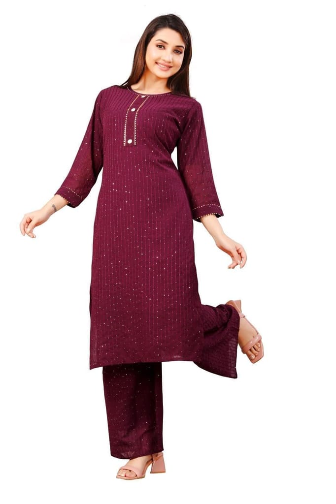 Wine Crochet Kurti Palazzo Set - Palazzos | Buy online on ZillyBuy