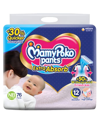 MamyPoko Extra Absorb Pants Style Diapers New Born - 76 Pieces