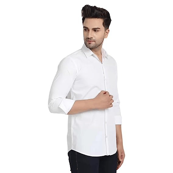Men's White  Solid Regular Fit Cotton Casual Full Sleeves Shirt