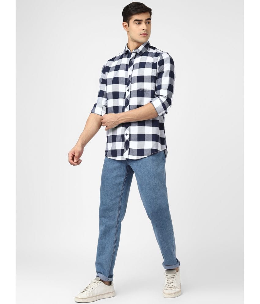 Mens Blue  Checkered Regular Fit Cotton Full Sleeves Shirt