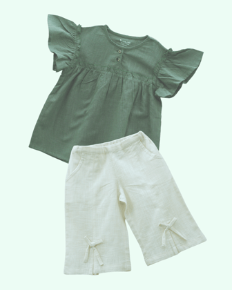 Flutter Sleeves Basil Top + Daisy White Bow Pants