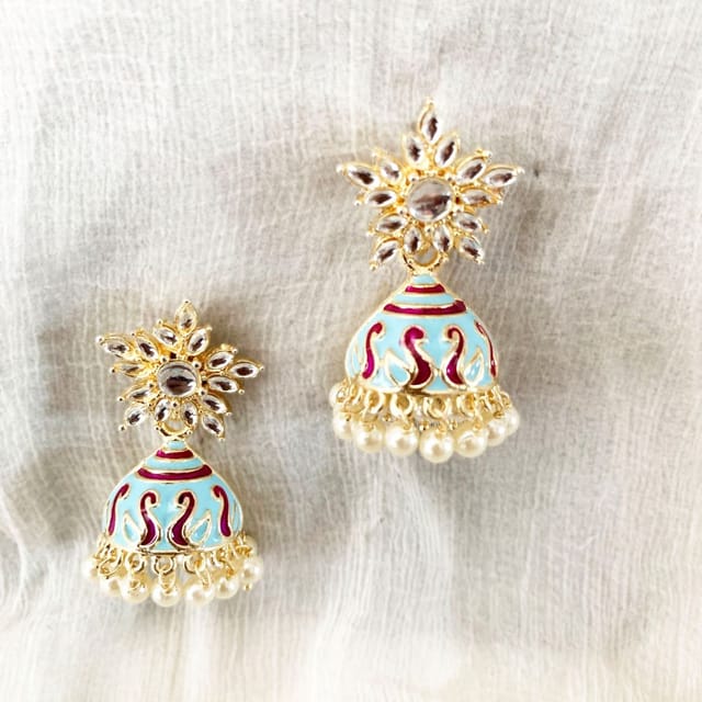 Kundan and Pearl Piroyi Earrings With Beautiful Deep Blue Stones and  Cabochon Rubies - Etsy