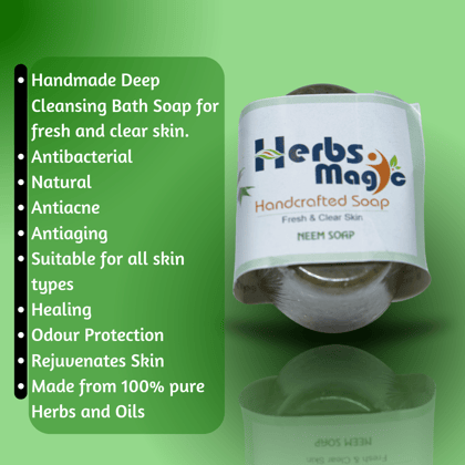 Herbs magic Ayurvedic Neem Soap | Handkrafted| Organic | cold pressed oil | Handmade | Refreshing | Antioxidants| Antiaging | Ayurvedic | SLS and Paraben free