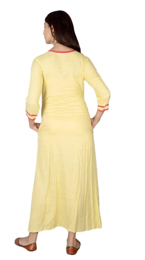 JAIPURETHNICWEAVES Women's Rayon Slub Embroidered Anarkali Kurta (Yellow)