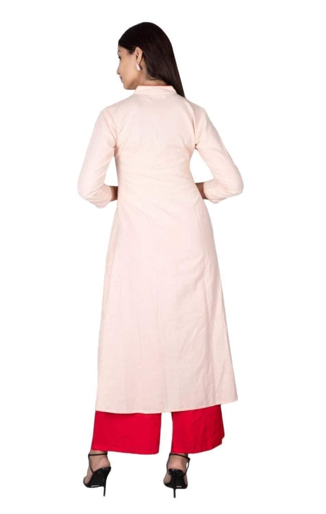 JAIPURETHNICWEAVES Women's Cotton Flax Embroidered A-Line Kurta (Light Pink)