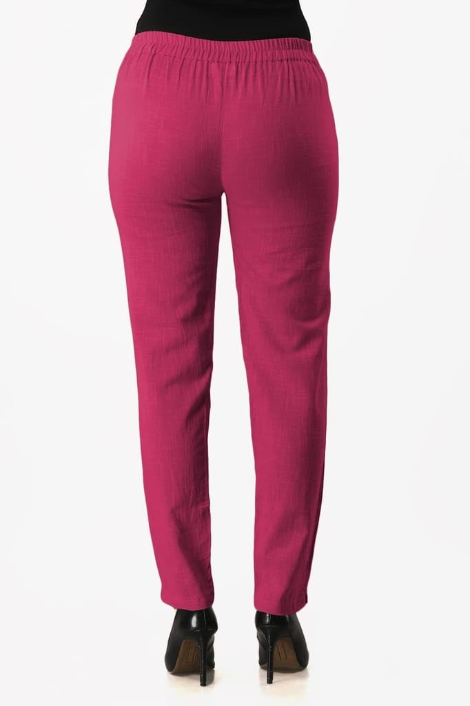 JAIPURETHNICWEAVES Women's Cotton Flax Solid Straight Trouser Pant (Magenta)