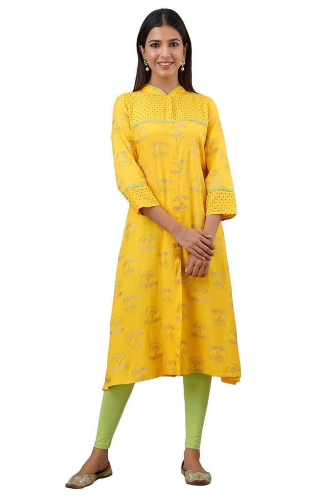 JAIPURETHNICWEAVES Women's Rayon Floral Print A-Line Kurta (Brown)