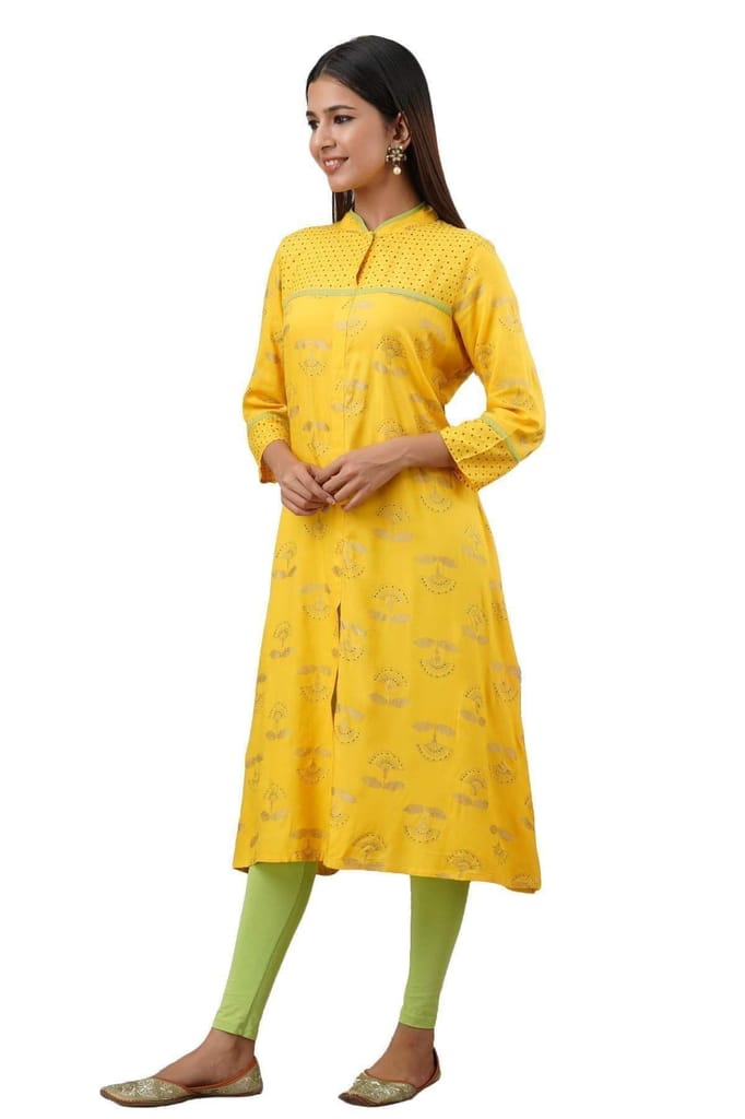 JAIPURETHNICWEAVES Women's Rayon Floral Print A-Line Kurta (Brown)