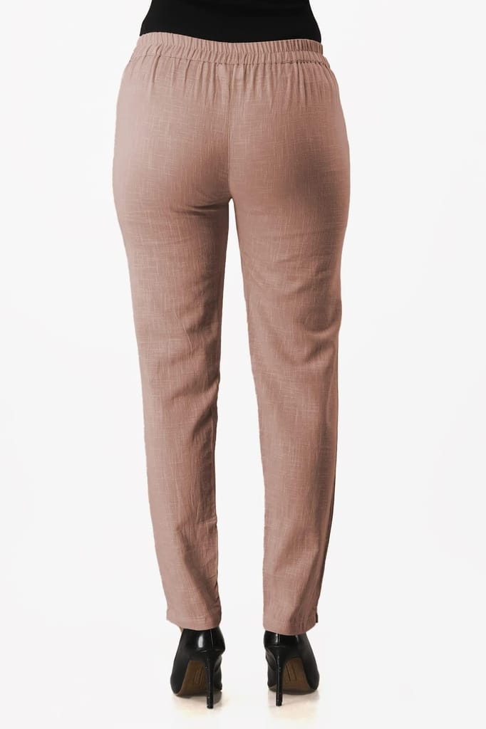 JAIPURETHNICWEAVES Women's Cotton Flax Solid Straight Trouser Pant (Rose)