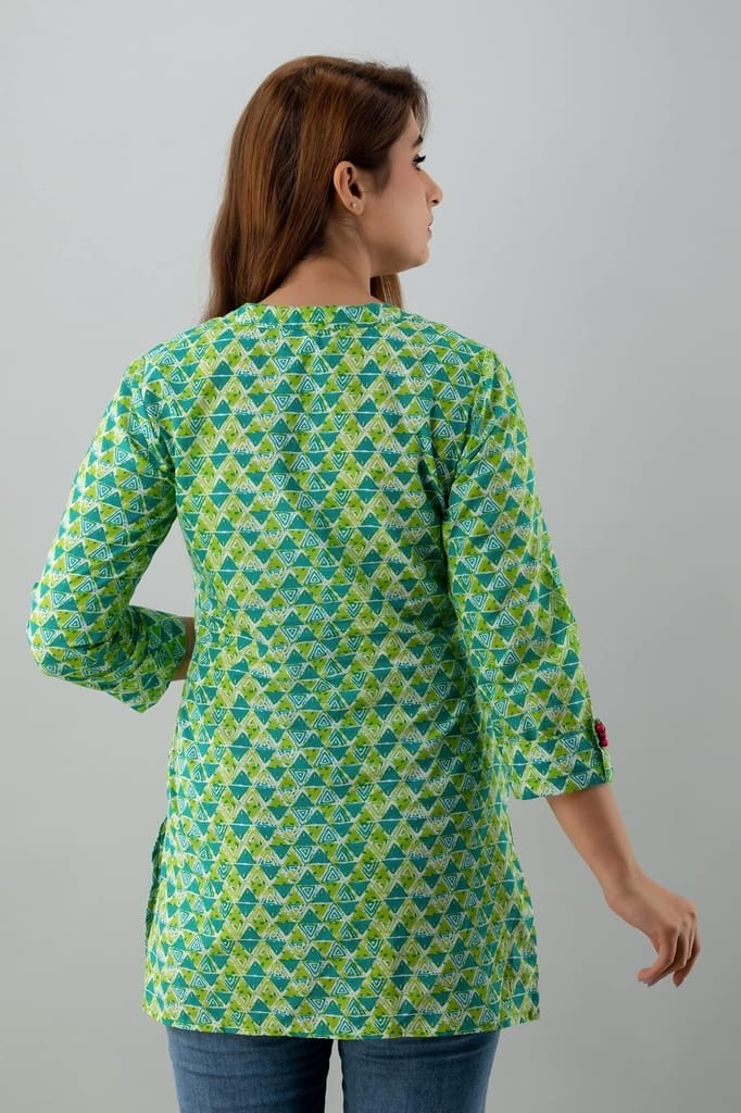 JAIPURETHNICWEAVESWomens Cotton Cambric Block Print Straight Tunic (Green)