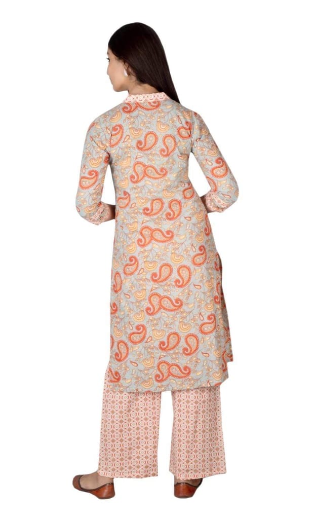 JAIPURETHNICWEAVES Women's Cotton Cambric Paisley Printed Straight Kurta & Palazzo Set
