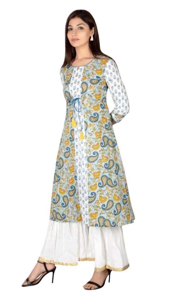 JAIPURETHNICWEAVES Women's Cotton Cambric Paisley Printed A-Line Kurta