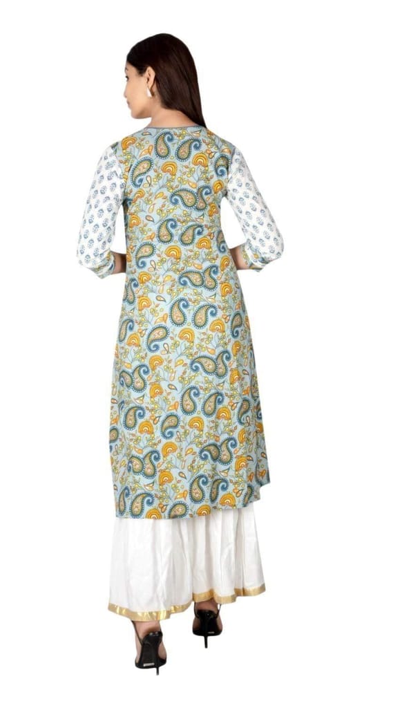 JAIPURETHNICWEAVES Women's Cotton Cambric Paisley Printed A-Line Kurta