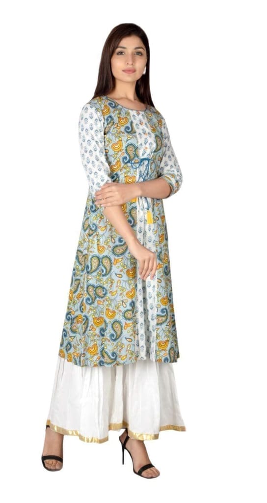 JAIPURETHNICWEAVES Women's Cotton Cambric Paisley Printed A-Line Kurta