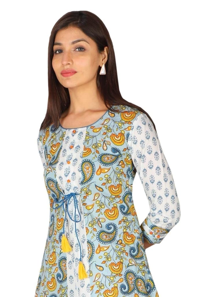 JAIPURETHNICWEAVES Women's Cotton Cambric Paisley Printed A-Line Kurta