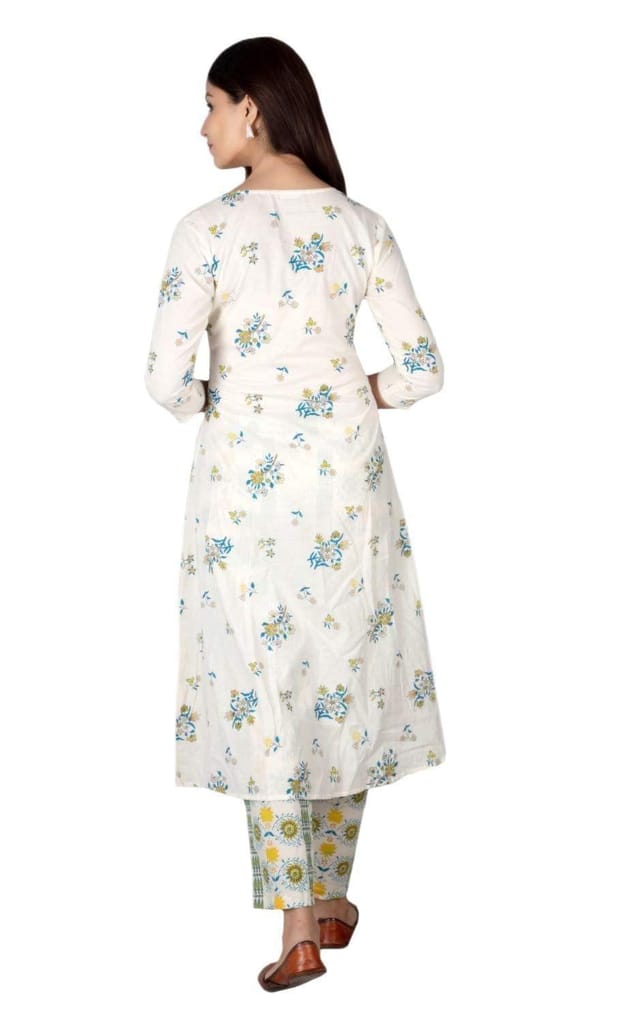 JAIPURETHNICWEAVES Women's Cotton Cambric Floral Printed Angrakha Kurta & Palazzo Set