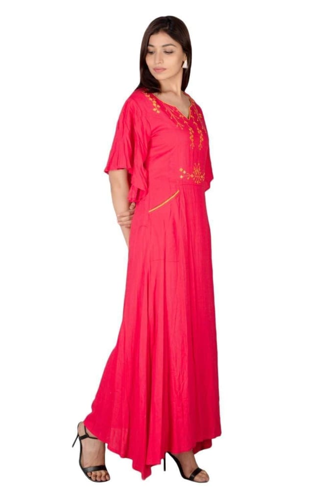 JAIPURETHNICWEAVES Women's Rayon Slub Embroidered Anarkali Kurta