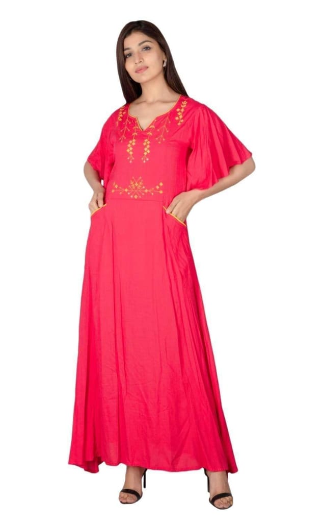 JAIPURETHNICWEAVES Women's Rayon Slub Embroidered Anarkali Kurta