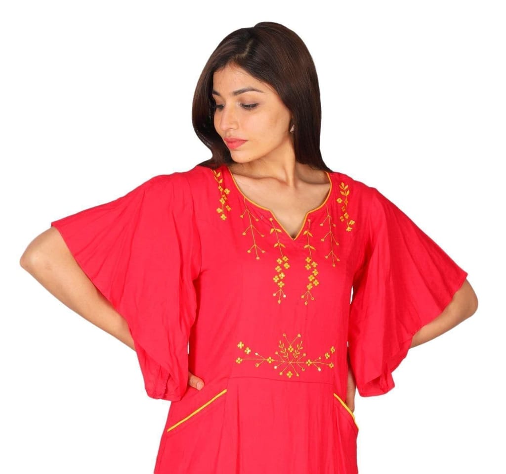 JAIPURETHNICWEAVES Women's Rayon Slub Embroidered Anarkali Kurta