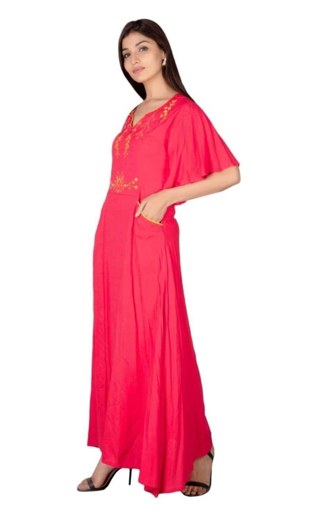 JAIPURETHNICWEAVES Women's Rayon Slub Embroidered Anarkali Kurta