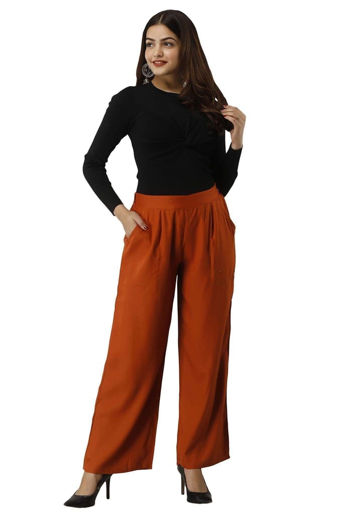 JAIPURETHNICWEAVESWomen's Rayon Solid Straight Palazzo Pant