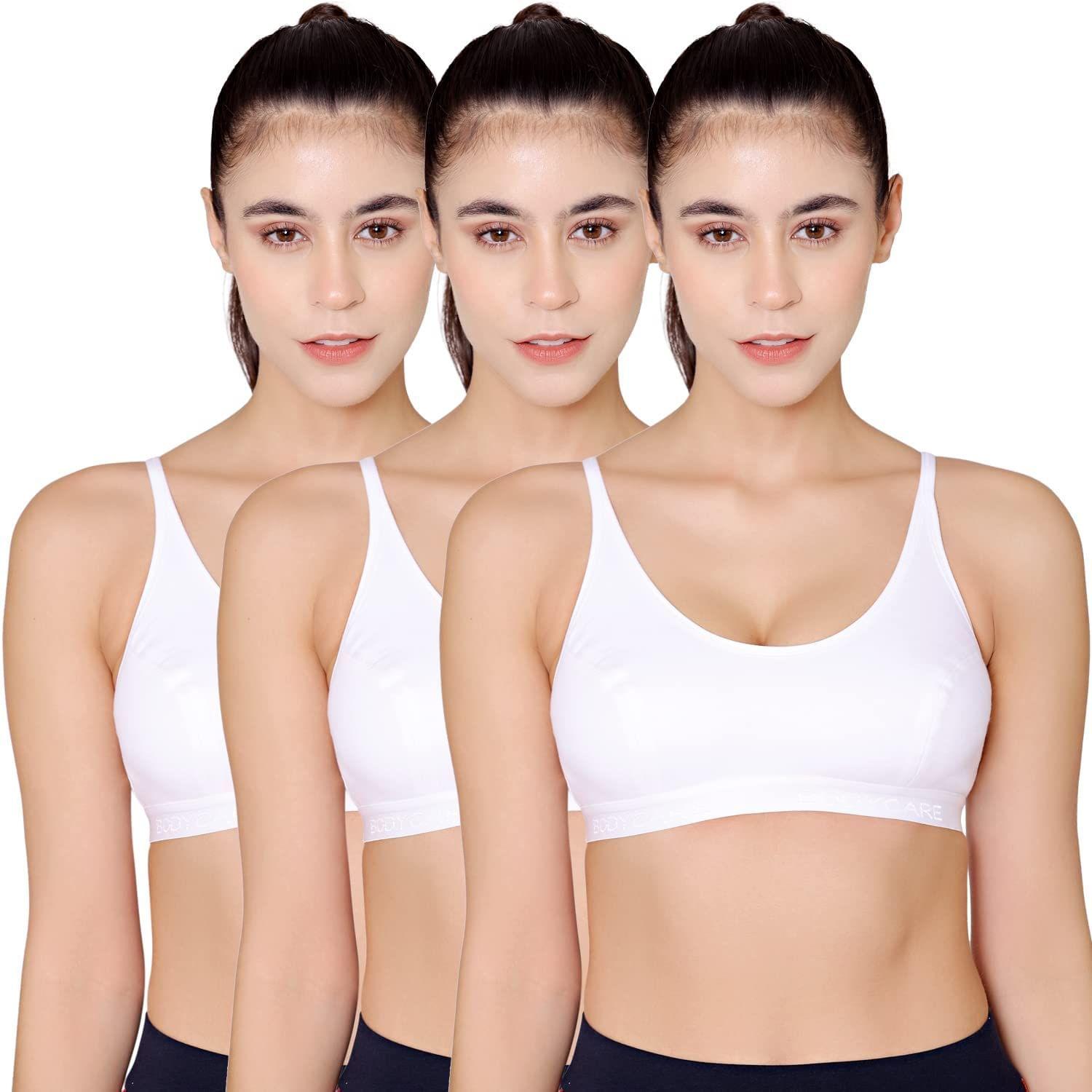 BODYCARE Women's Cotton & Spandex Non Padded Non-Wired Sports Bra (Pack of 3 )