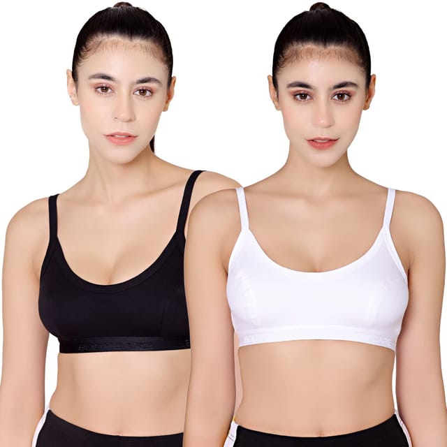 BODYCARE Women's Cotton; Spandex Non Padded Non-Wired Sports Bra (Pack of 2)