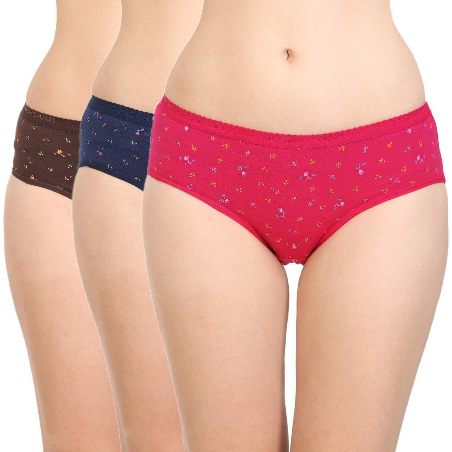 BODYCARE Women's Cotton Printed High Cut Panty (4000_4XL_Assorted) Pack of 3