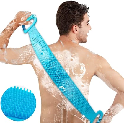Elecsera Silicone Body Back Scrubber Double Side Bathing Brush for Skin Deep Cleaning Massage, Dead Skin Removal Exfoliating Belt for Shower, Easy to Clean, Lathers Well for Men & Women