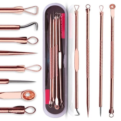 Elecsera Blackhead Remover kit pimple and blemish extractor with anti slid handle, Stainless steel needles with a storage case (Pack of 4)