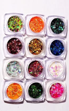 Elecsera Professional 12 Pcs Chunky Eyeshadow Sparkle Glitter (Multicolor)