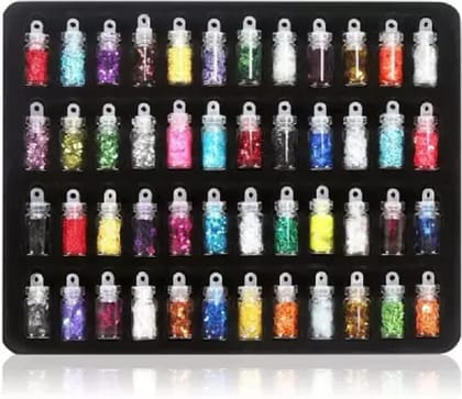 Elecsera 48 Bottles 3DNail Art Charms Kit,Glitter Powder Acrylic Rhinestone Decoration (Multicolor)