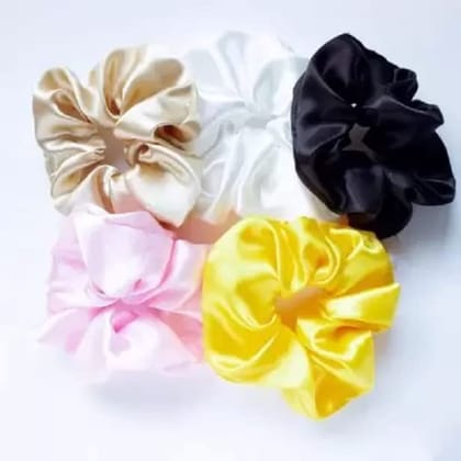 Elecsera Multicolor Pure Satin Silk Scrunchies Hair Tie Elastic Large Hair Bands Rubber Band Pack of 5 (Multicolor)