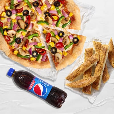 San Francisco Style Hut Treat Meal For 2 Veg __ Margherita,Classic BreadStix,Pepsi PET Bottle