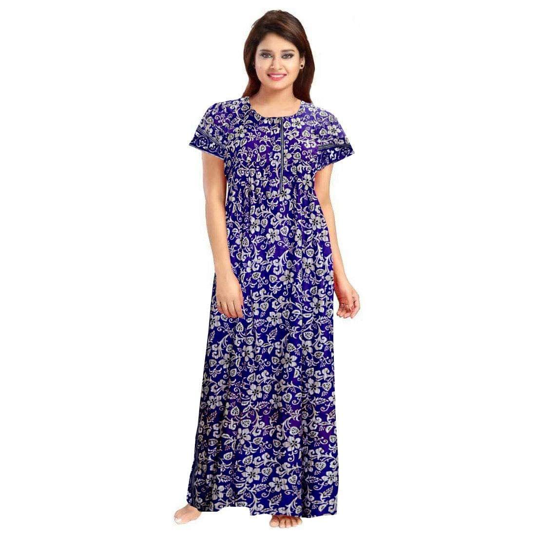 YUKATA aka Title1 Women's Cotton Printed Nighty &Night Gown (YT_1, Multicolour, Free Size)(Blue)