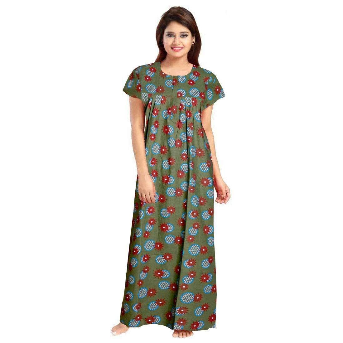 KBNBJ Women's Cotton Printed Maxi Nighty (KB_23, Free Size)
