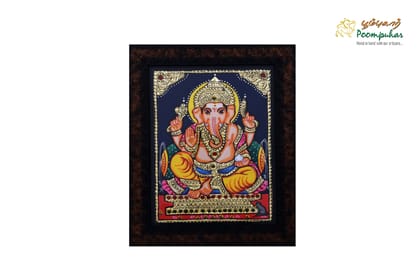 Poompuhar Peacock Tanjore Painting (Gold Foil Work, 8x6 inch), Multicolour )